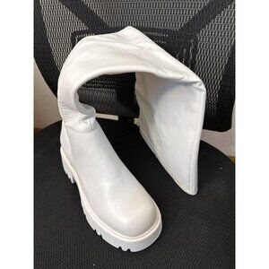 🆕Women's White-pu Faux Leather Over The Knee Lug Sole Round Toe Thigh High Boot